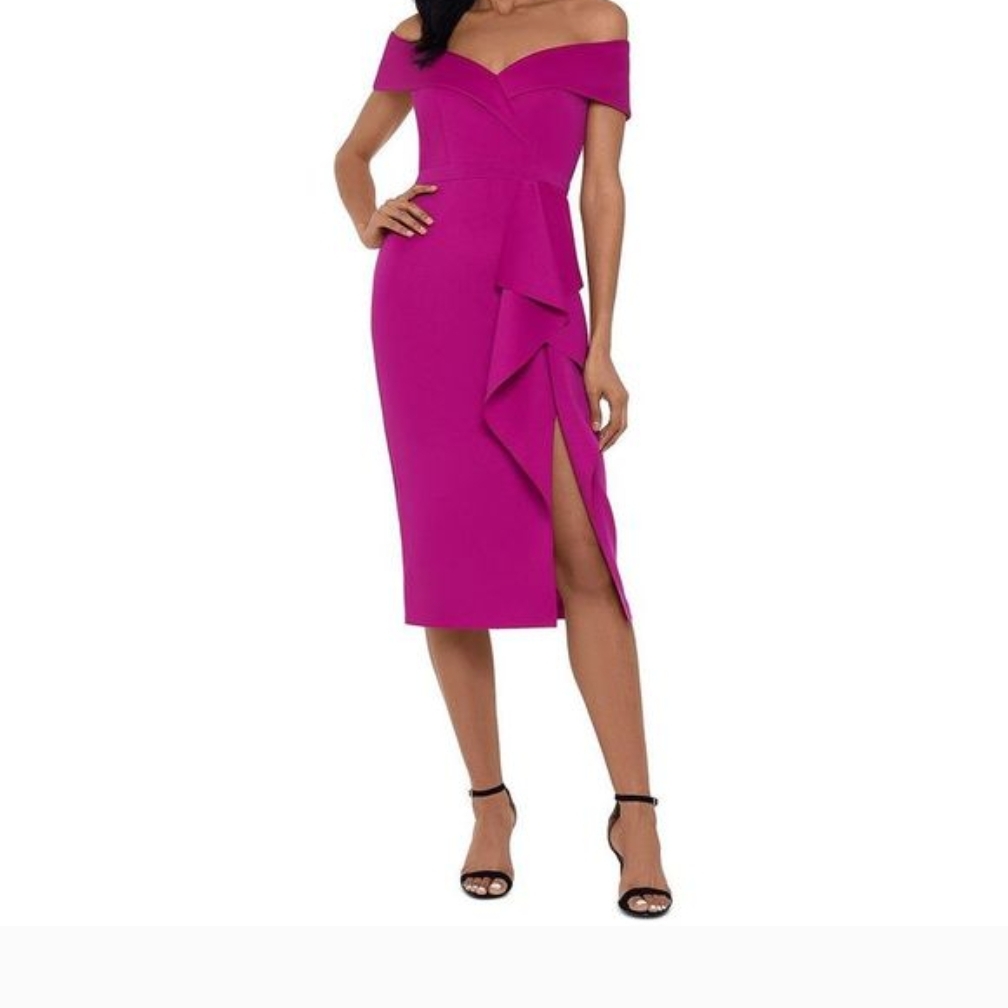 Xscape One Shoulder Fuchsia Dress